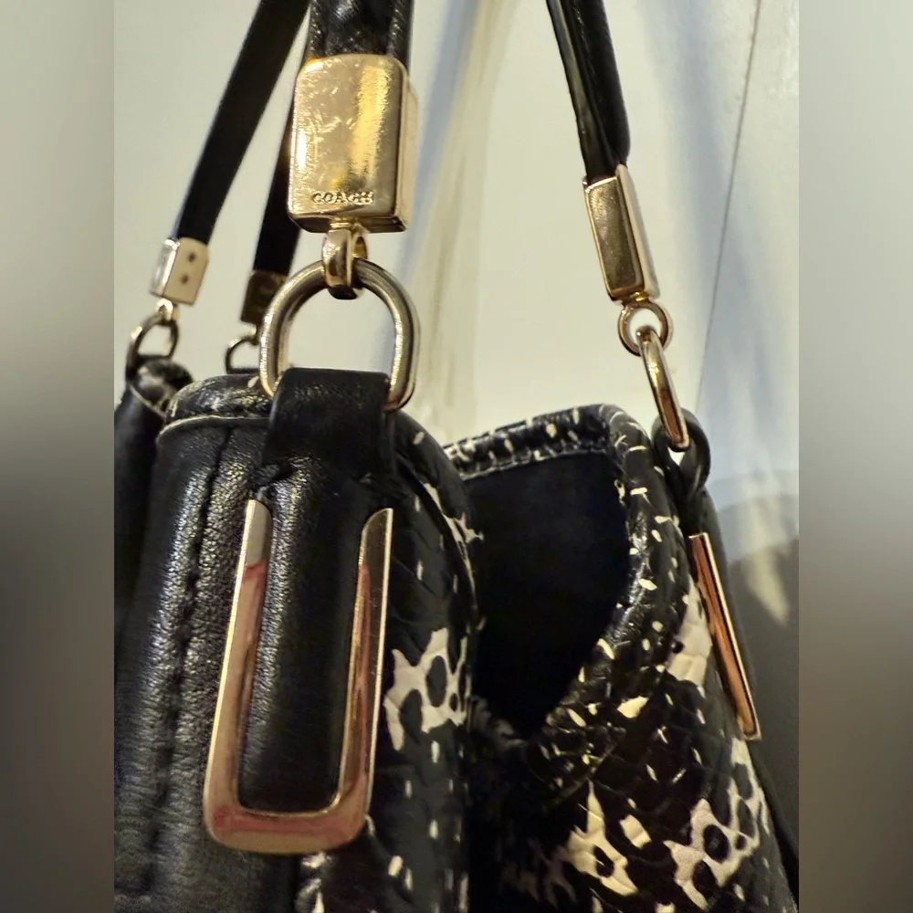 Coach Black Madison Phoebe Shoulder Bag with python-print side panels. EUC - Picture 10 of 15